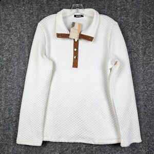 BTFBM Quilted Pullover Mens Size M White Brown Snap Neck Long Sleeve Sweater